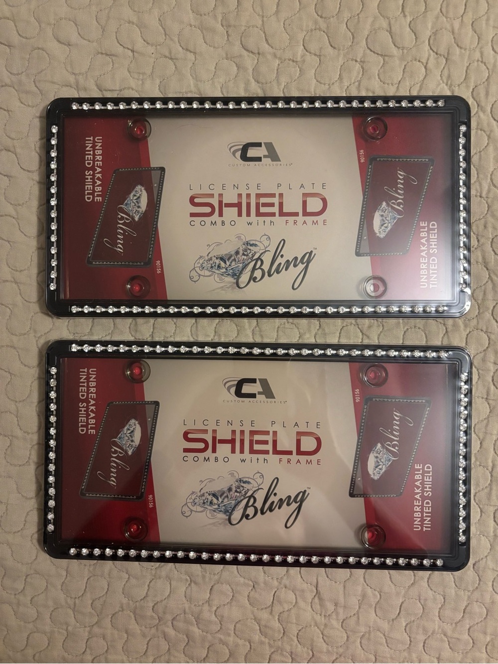 Bling License Plate Shield Frame - Black with Clear Rhinestones